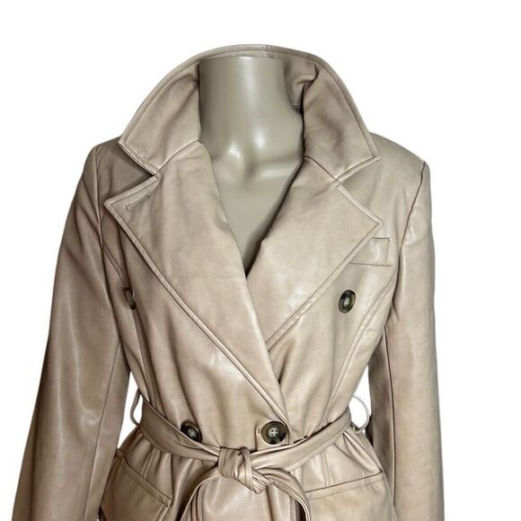 7 For All Mankind Vegan Faux Leather Trench Belted Coat NWT S - Picture 2 of 16